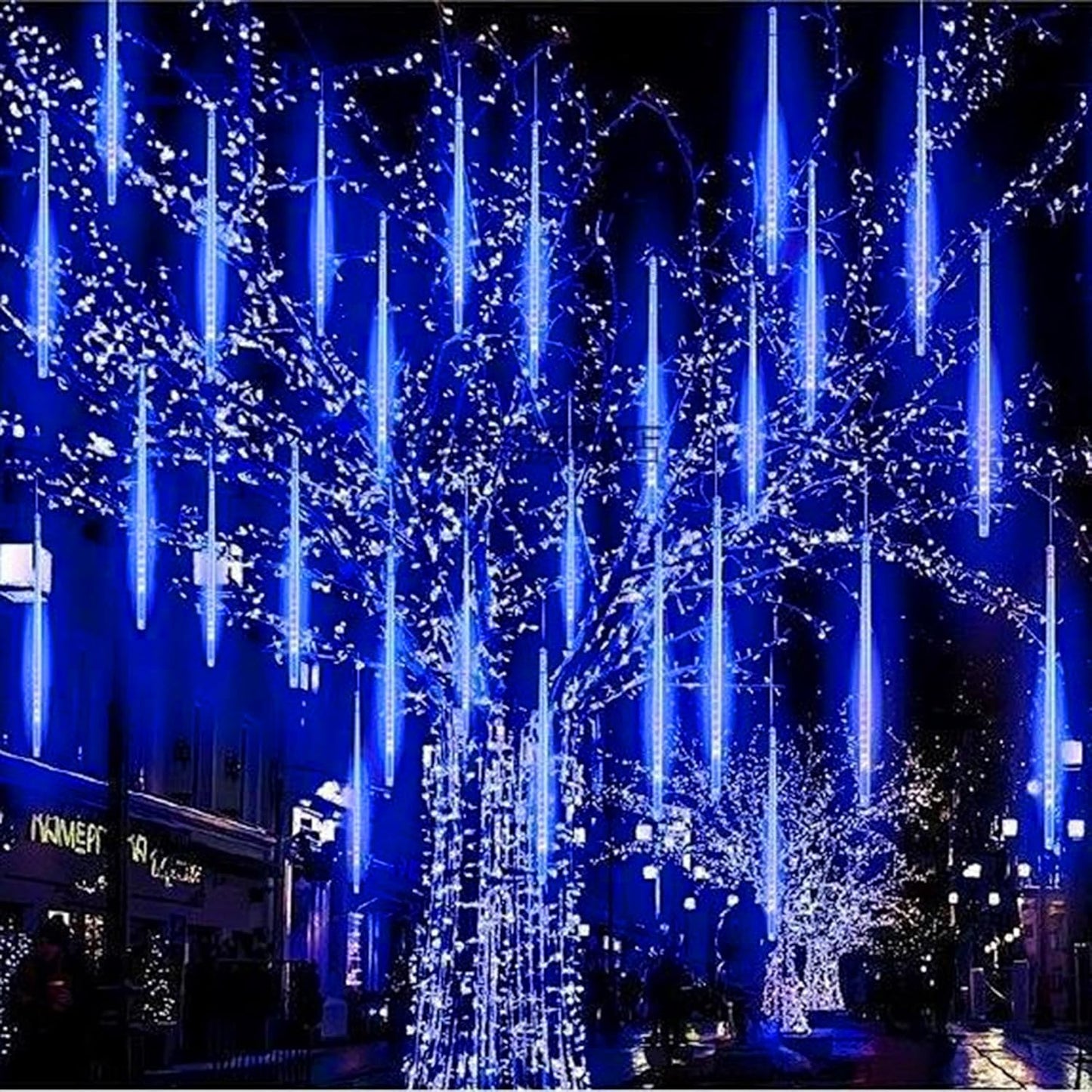 Dazzle Bright 1728 LED Christmas Light, Meteor Shower Rain Lights 11.8 Inch 48 Tubes, Waterproof Plug in Falling Rain Lights Decorations for Xmas Tree Yard Party (Blue)