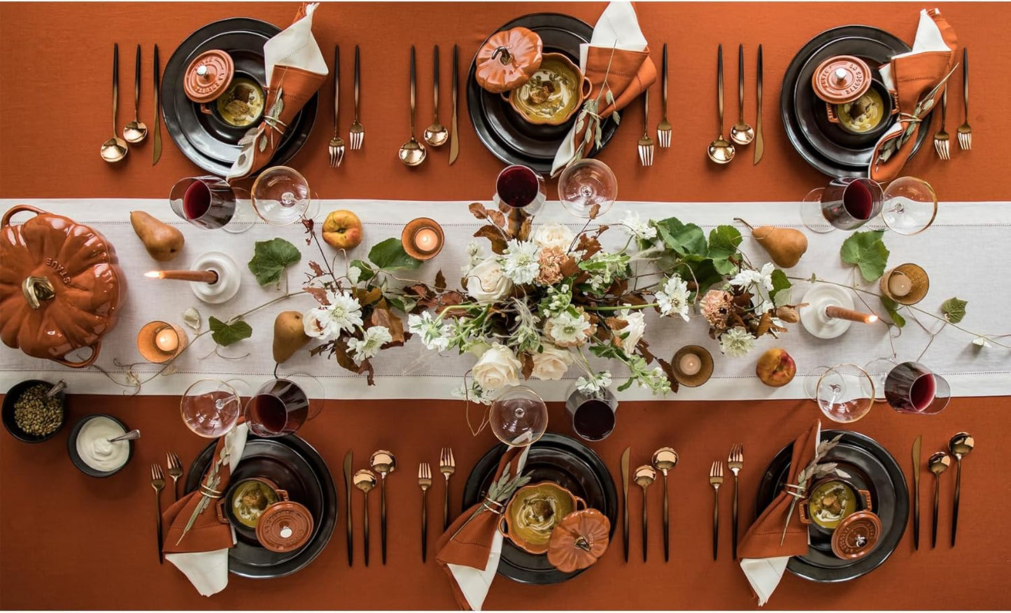 Solino Home Linen Tablecloth 60 x 156 Inch - Classic Hemstitch 100% Pure Linen Cinnamon Table Cloth for Rectangle Tables - Machine Washable Tablecloth for Fall, Autumn, Halloween, Thanksgiving