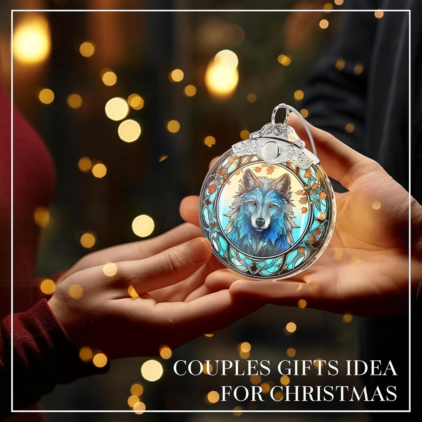 2025 Ornament Stained Glass Effect, Big 4 Inch Acrylic Hanging Art, Tree Ornaments, Holiday Decoration, Car Interior Accent, 2025 Christmas Ornament (Mystic Wolf)