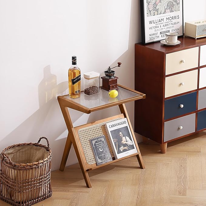 Tiita Rattan Side Table, Mid Century Nightstand, Bamboo Accent Bedside Tables - Image 9
