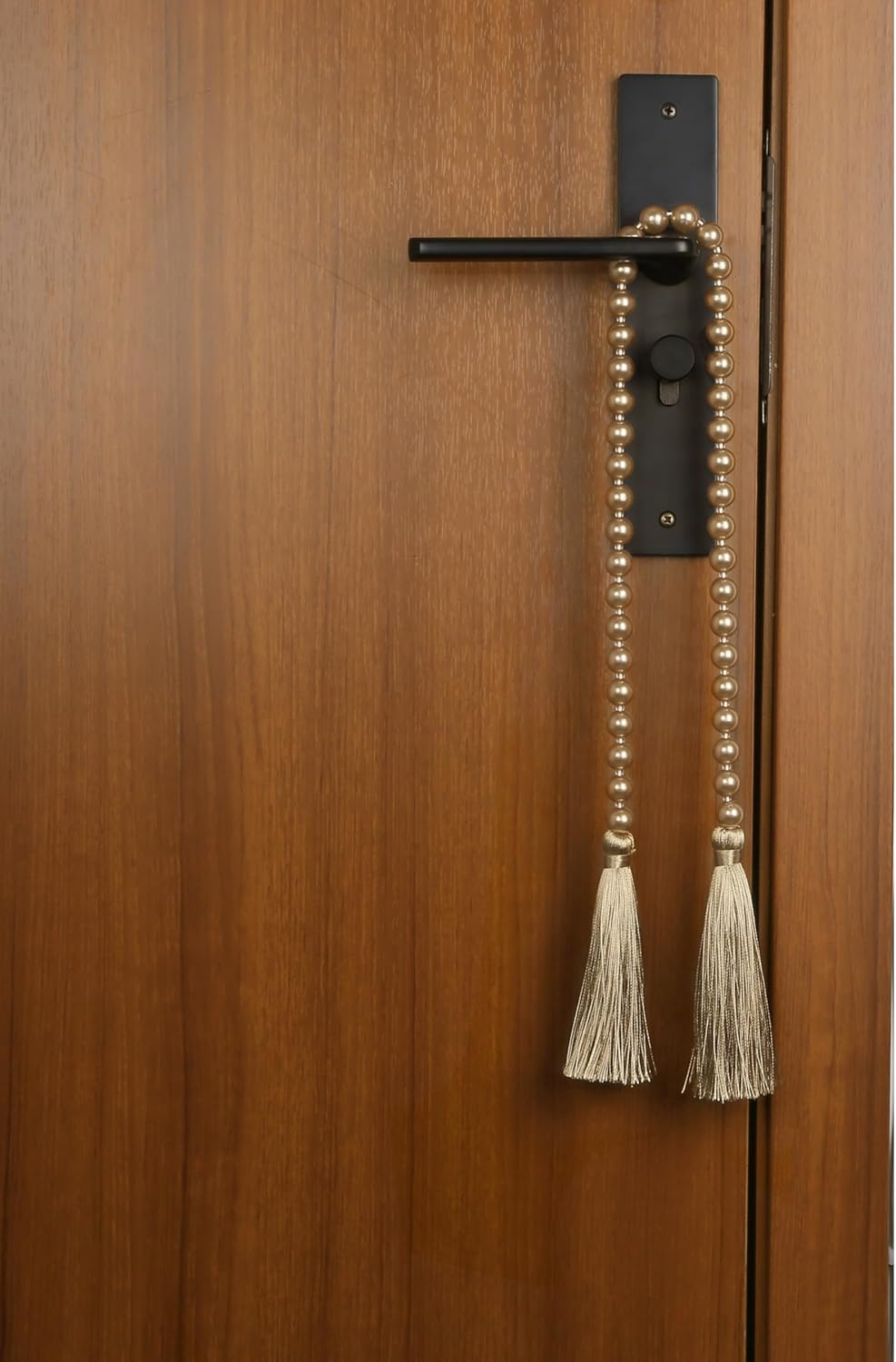 Fenghuangwu 34 Inch Pearl Glass Bead Garland with Tassels - Elegant Boho Table Decor, Fringe Wall Hanging for Wedding, Party, Farmhouse Rustic Prayer Bead Home Decoration(2 Pack,Champagne Gold)