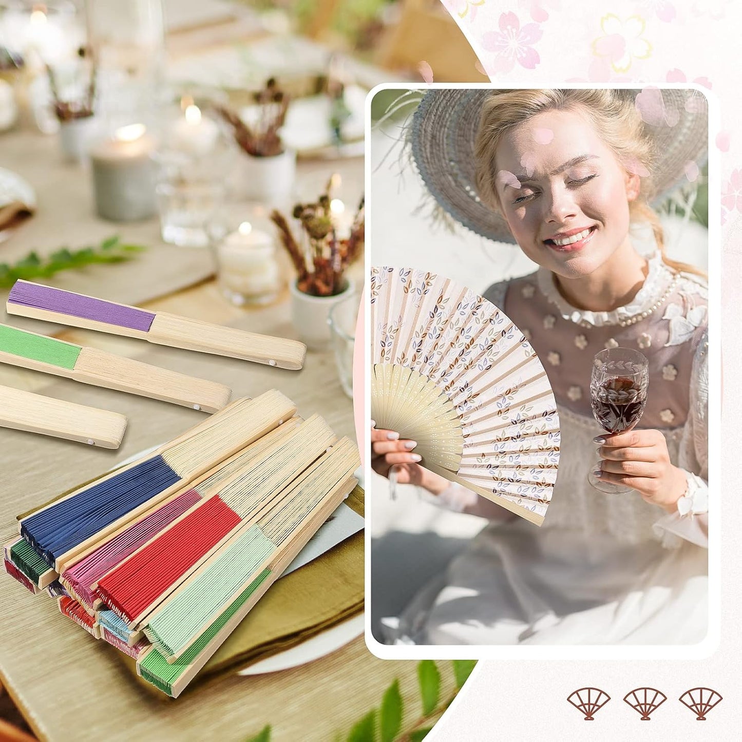 80 Pieces Paper Hand Fan and Organza Hand Fan Bags Bamboo Folded Hand Fan Paper Handheld Fans for Wedding Party and Home Decoration Church Wedding Gift, Party Favors, DIY Decoration(Multicolor)