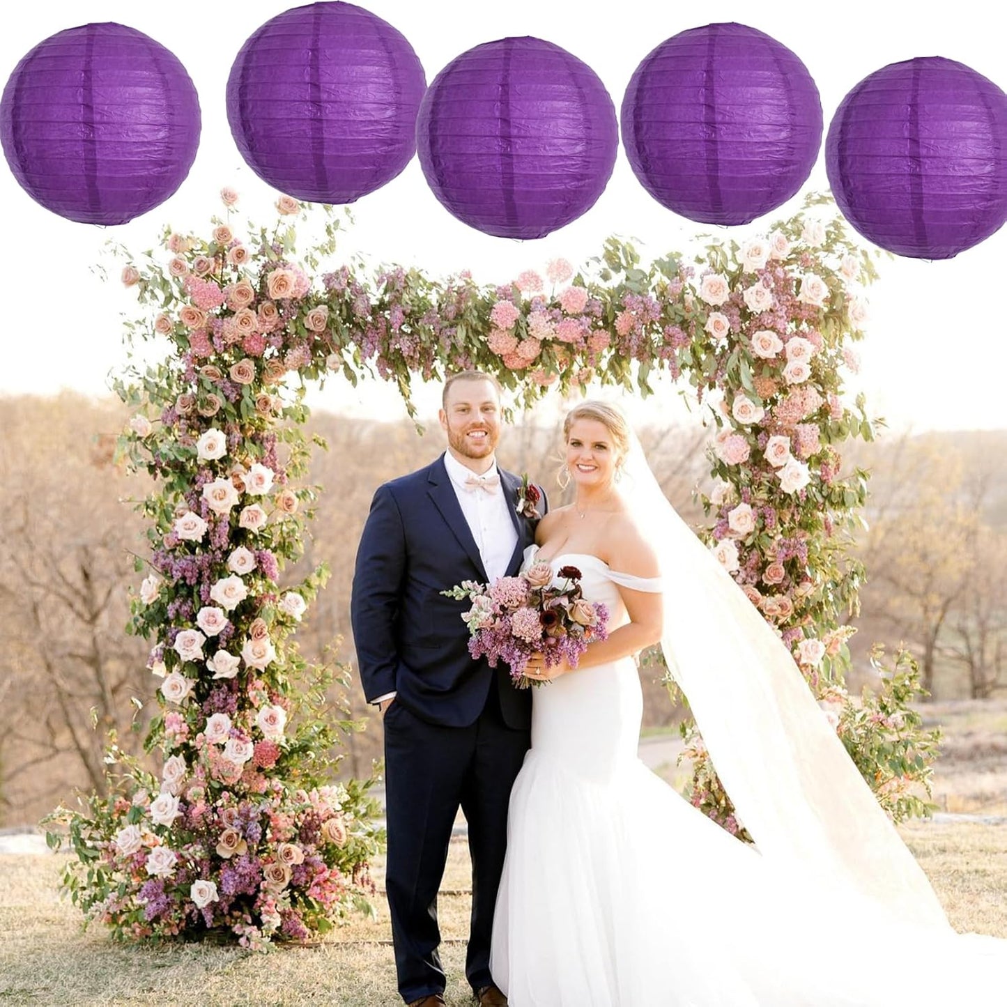 BEISHIDA 12-Inch Purple Round Paper Lanterns Hanging Decorative Chinese Paper Lanterns Lamp for Halloween Mardi Gras Birthday Wedding Party Decoration and Baby Bridal Shower(6 Packs)