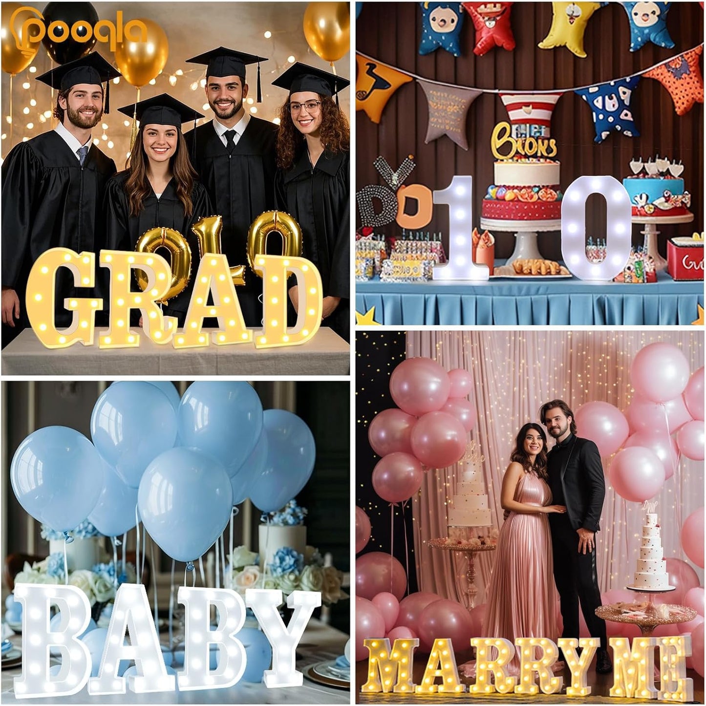 Pooqla LED Marquee Letter Lights, Warm White and Cool White Decorative Lighted Letters, Light Up Alphabet Letters for Boys Girls, Party, Wedding, Bar, Night Light, Birthday Decoration, Letter A