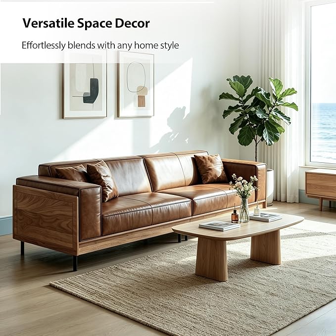 Mid-Century Modern Leather Sofa 111.81" - Image 8