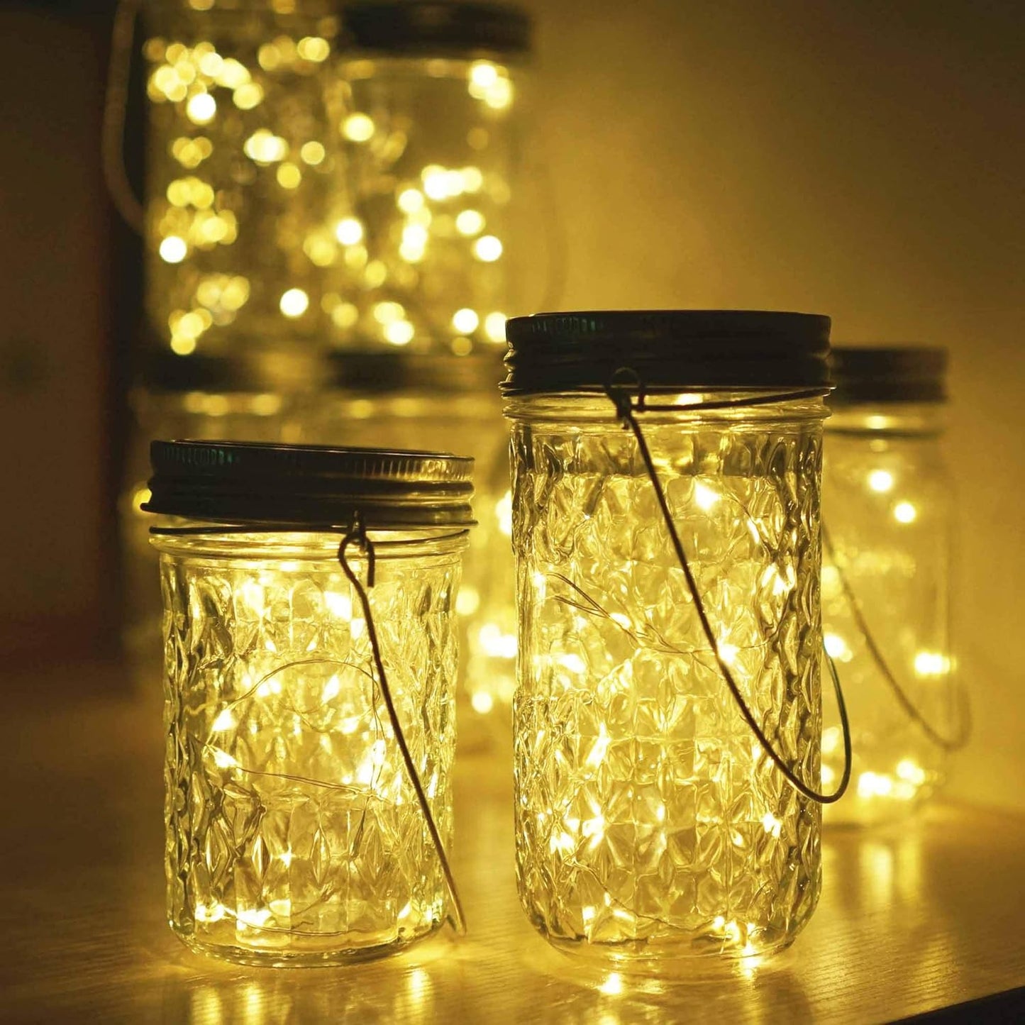 Miaro Solar Mason Jar Lights with Hanger, 6 Pack 10 LED Waterproof Warm White Fairy String Lights(NO Jars) - Perfect for Garden, Deck, Patio, Party, Wedding and Christmas Decorative Lighting