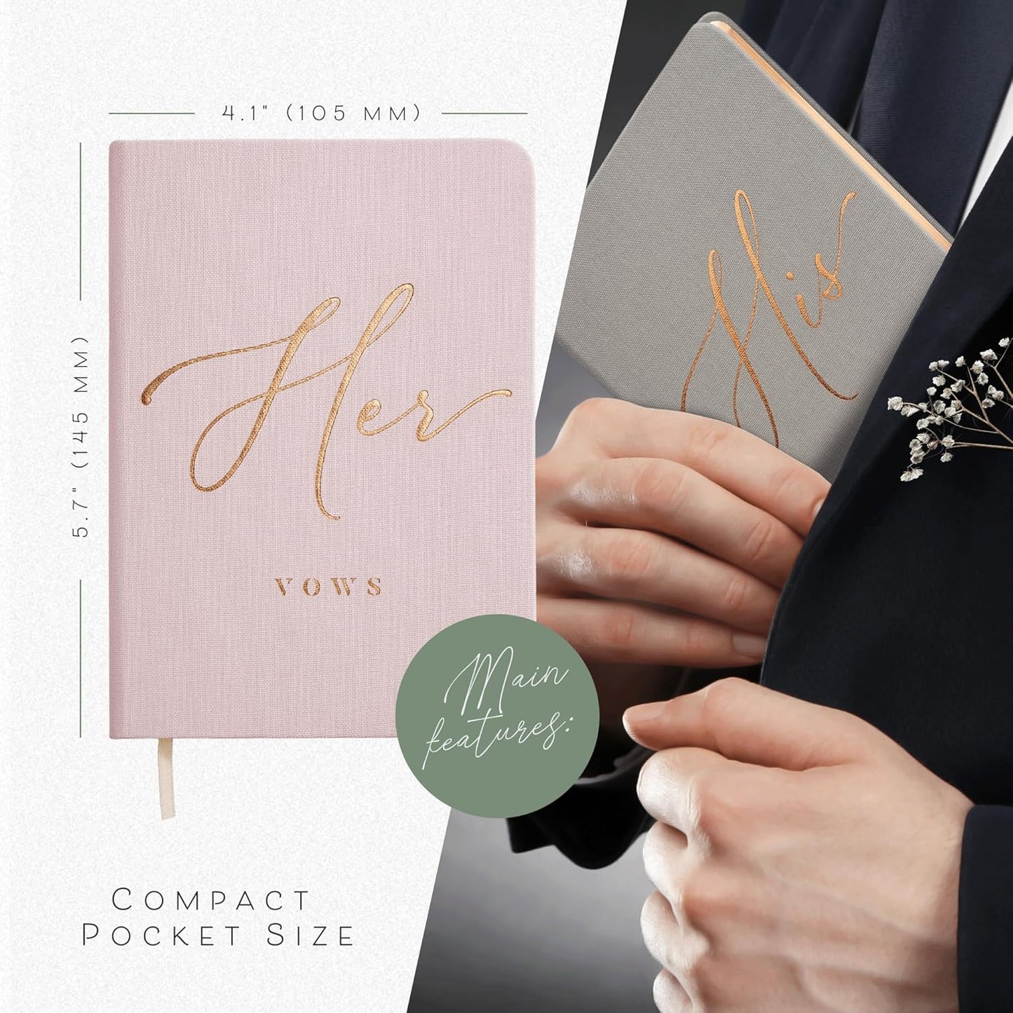 ARTESORI Vow Books His and Hers - Linen Wedding Vow Books Perfect as Bride & Groom Gifts, Wedding Registry Ideas - His & Hers Gifts Wedding Vow Book - Wedding Essentials & Accessories (Blush & Grey)