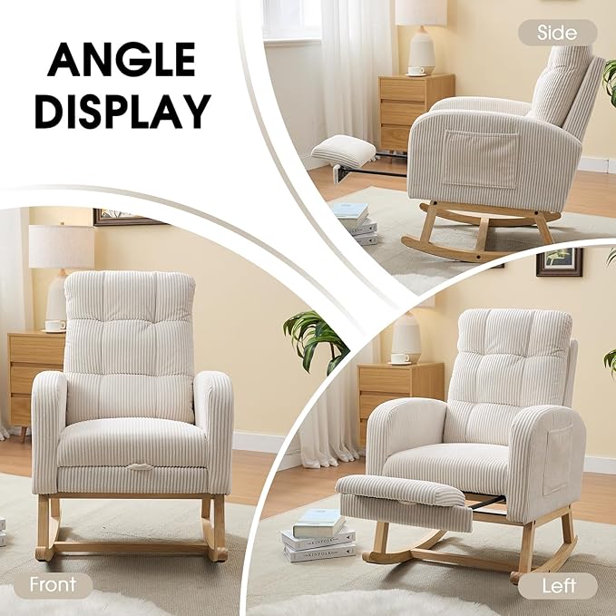 NIOIIKIT Nursery Rocking Chair, Corduroy Upholstered Rocking Chair - Image 8