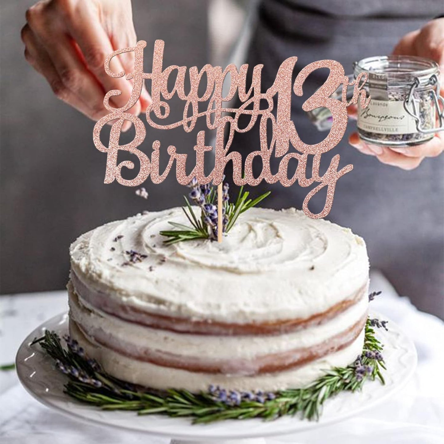 1 PCS Happy 13th Birthday Cake Topper Glitter Cheers to 13 Years Birthday Cake Pick Official Teenager 13 Fabulous Cake Decoration for Happy 13th Birthday Theme Party Decorations Supplies Rose Gold