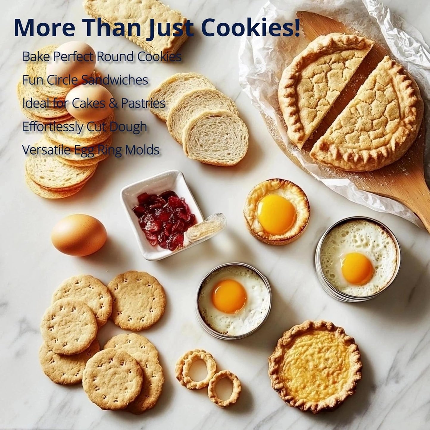 DOCZEN 6 PCS Round Cookie Cutter Set (2, 3, 3.5, 4, 5, 6 Inch) - Biscuit Cutters For Baking - Large Circle Cookie Cutters Variety Pack, Metal Stainless Steel, 6 Pack