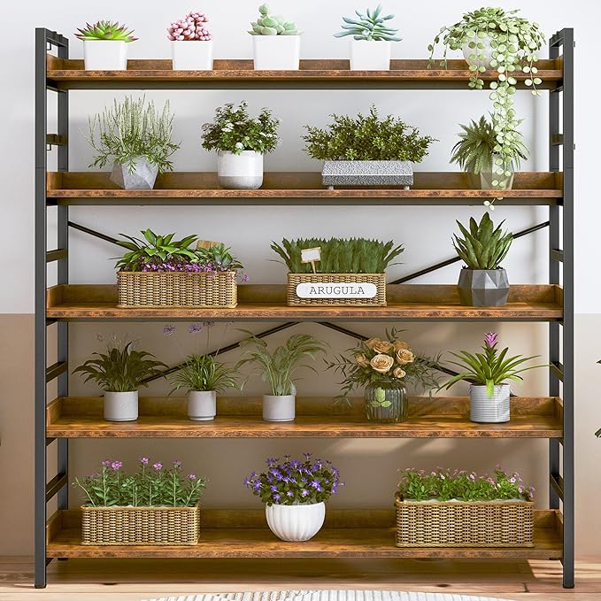 HCHQHS 5 Tier Bookshelf, Adjustable Industrial Bookcase, Vertical Tall Book - Image 9