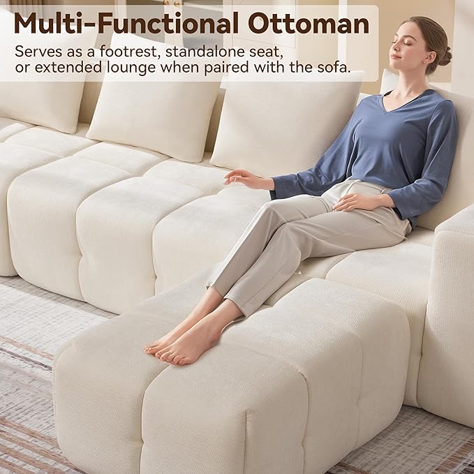 Large Boneless Ottoman, Upholstered Cloud Ottomans - Image 6