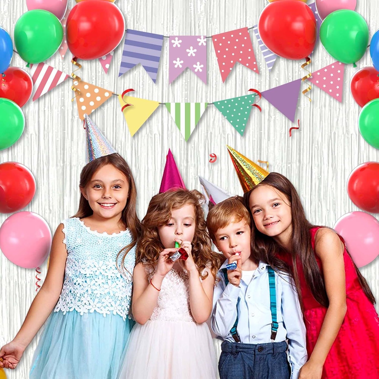 3 Pack Macaron White Foil Fringe Curtains Backdrop, 3.28 x 9.8 Ft Metallic Streamers Tinsel Curtains Background for Photo Booth, Birthday, Halloween, Christmas, New Year Party Decorations