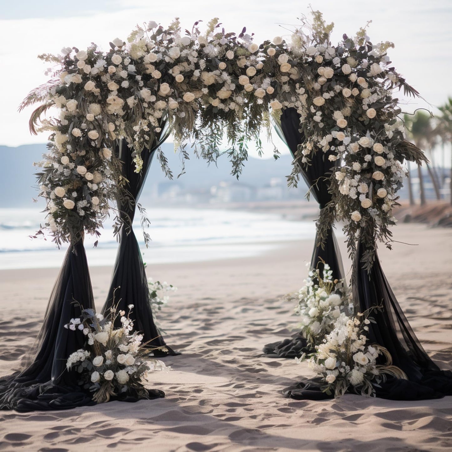 Wokceer Black Wedding Arch Draping Fabric Backdrop 3 Panels 28.7" X 20FT Sheer Drapes Fabric for Wedding Arbor Ceremony Party