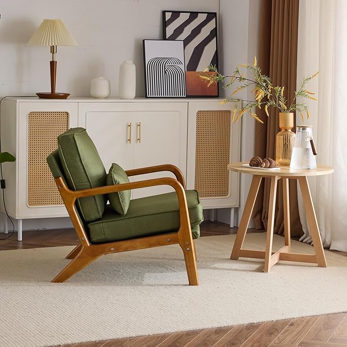 Bonnlo Dark Green Linen Accent Chairs Set of 2, Upholstered Mid Century Modern - Image 9