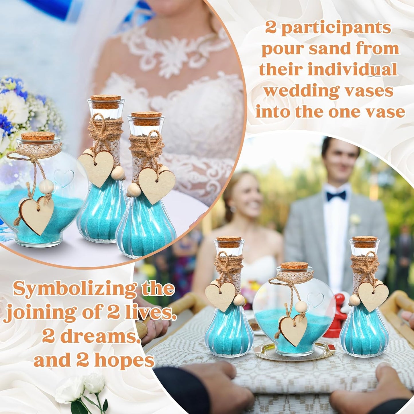 Layhit Unity Sand Ceremony Set Includes 3 Pcs Decorative Vase with Burlap and Lace Sleeves and Wooden Love Hemp Rope Personalized Ceremony Kit for Wedding Centerpiece, Sand Not Included