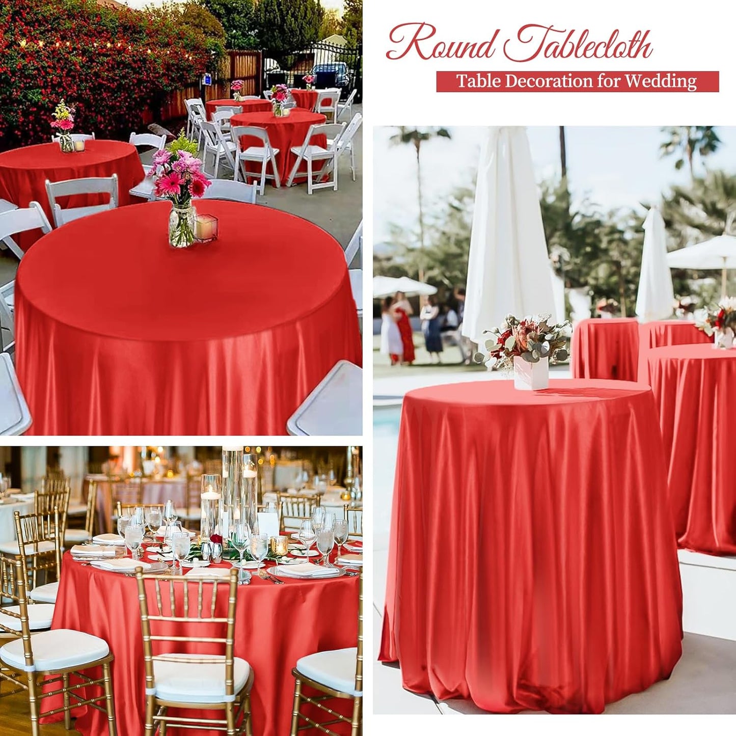 fani 6 Pack 120 Inch Red Satin Tablecloth - Premium Bright Silky Round Tablecloth Overlay Smooth Fabric Table Cover, Table Decoration for Wedding Party Banquet Events Restaurant Kitchen Dining