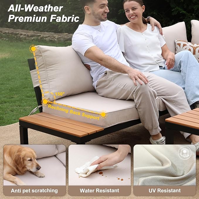 JOYURE 4-Piece Patio Furniture Set, Metal Outdoor Sectional Sofa - Image 6