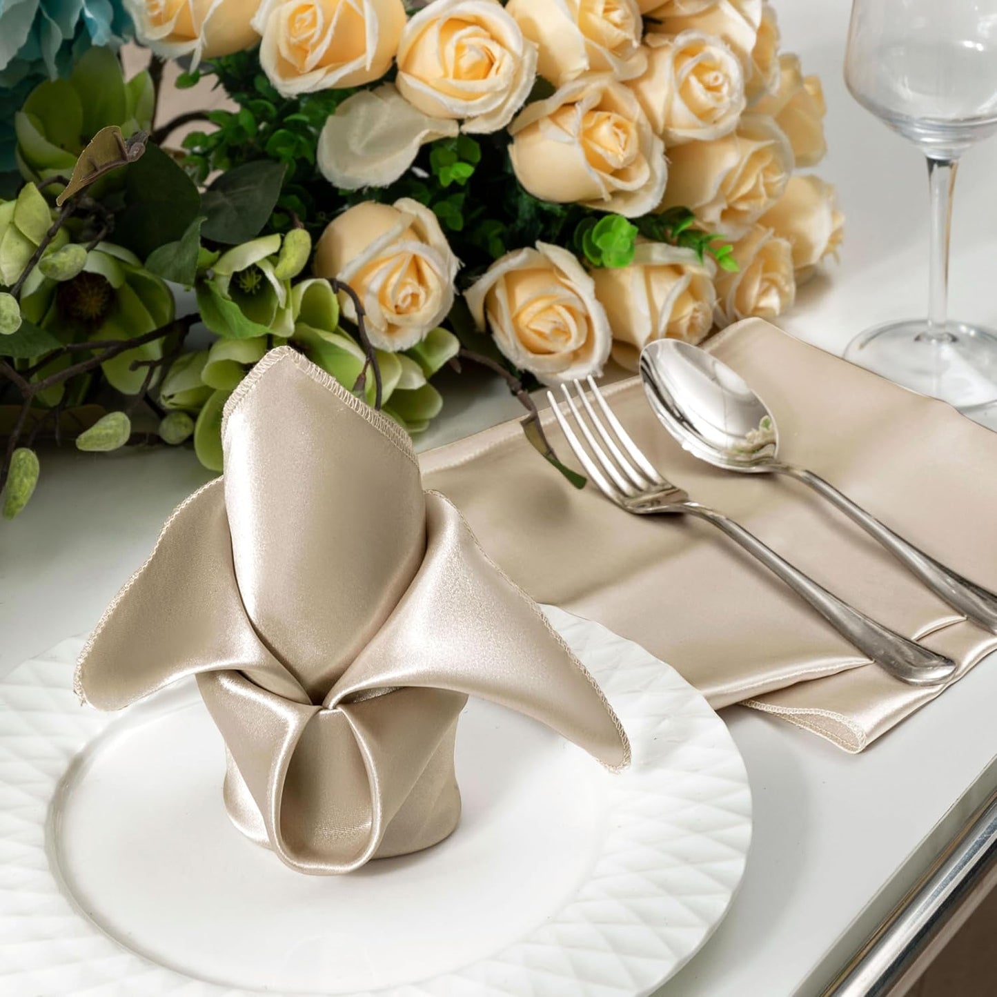 36 Pack Square Satin Dinner Napkins, 16x16 Inches Silky Soft Smooth Table Cloth Napkins for Restaurant Weddings Banquet Party Decoration, Khaki