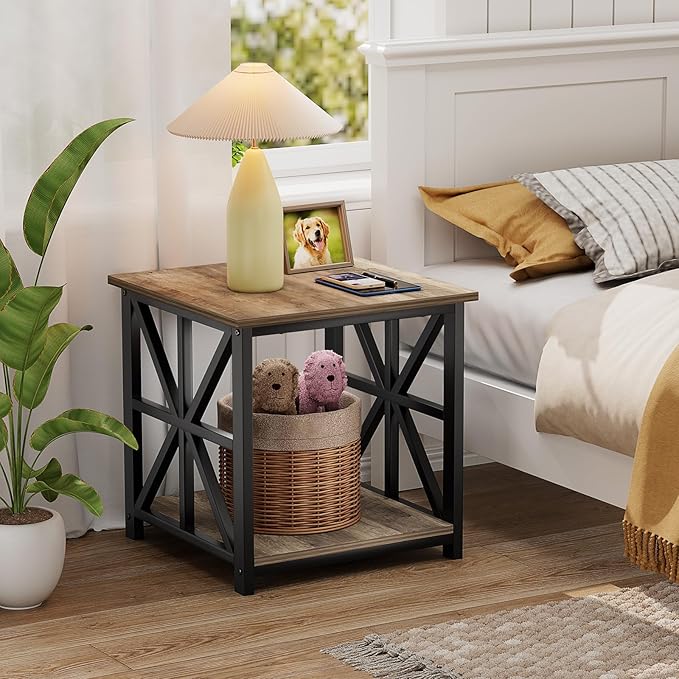 GreenForest End Table with 2-Tier Storage Shelf, 24 inch Large Side Table - Image 9