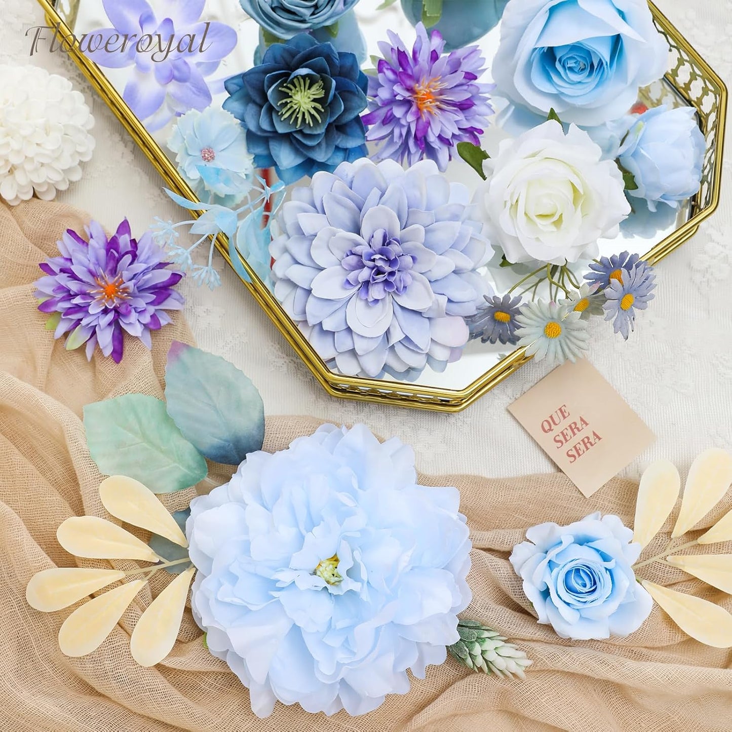 Floweroyal Artificial Flowers Combo Purple Flowers Mix Silk Flowers Dahlia Roses with Stems for DIY Wedding Bridal Bouquets, Baby Shower, Floral Arrangement, Table Centerpieces, Home Decorations.