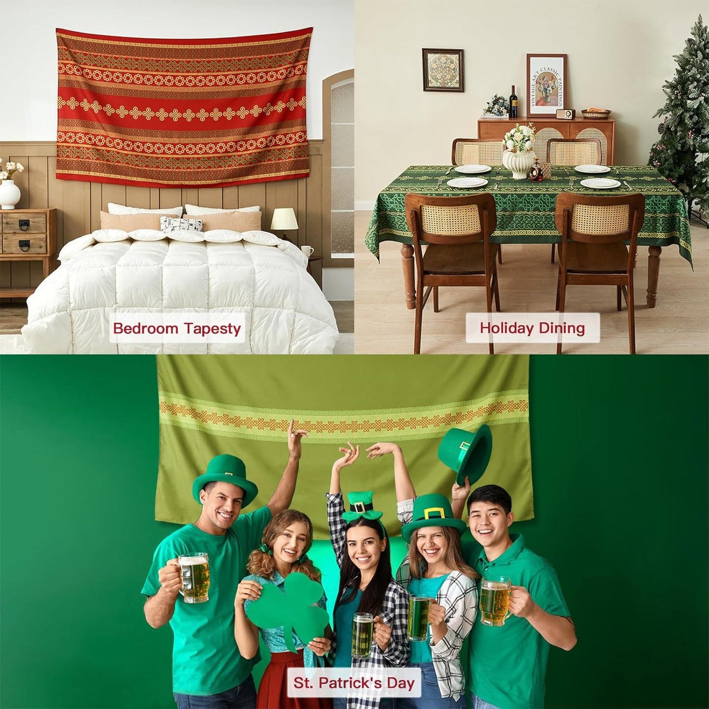 Celtic Knot Table Cloth Rectangle Table 57x118 Inches Waterproof Hot Red Rectangle Tablecloth for Kitchen Dining Party