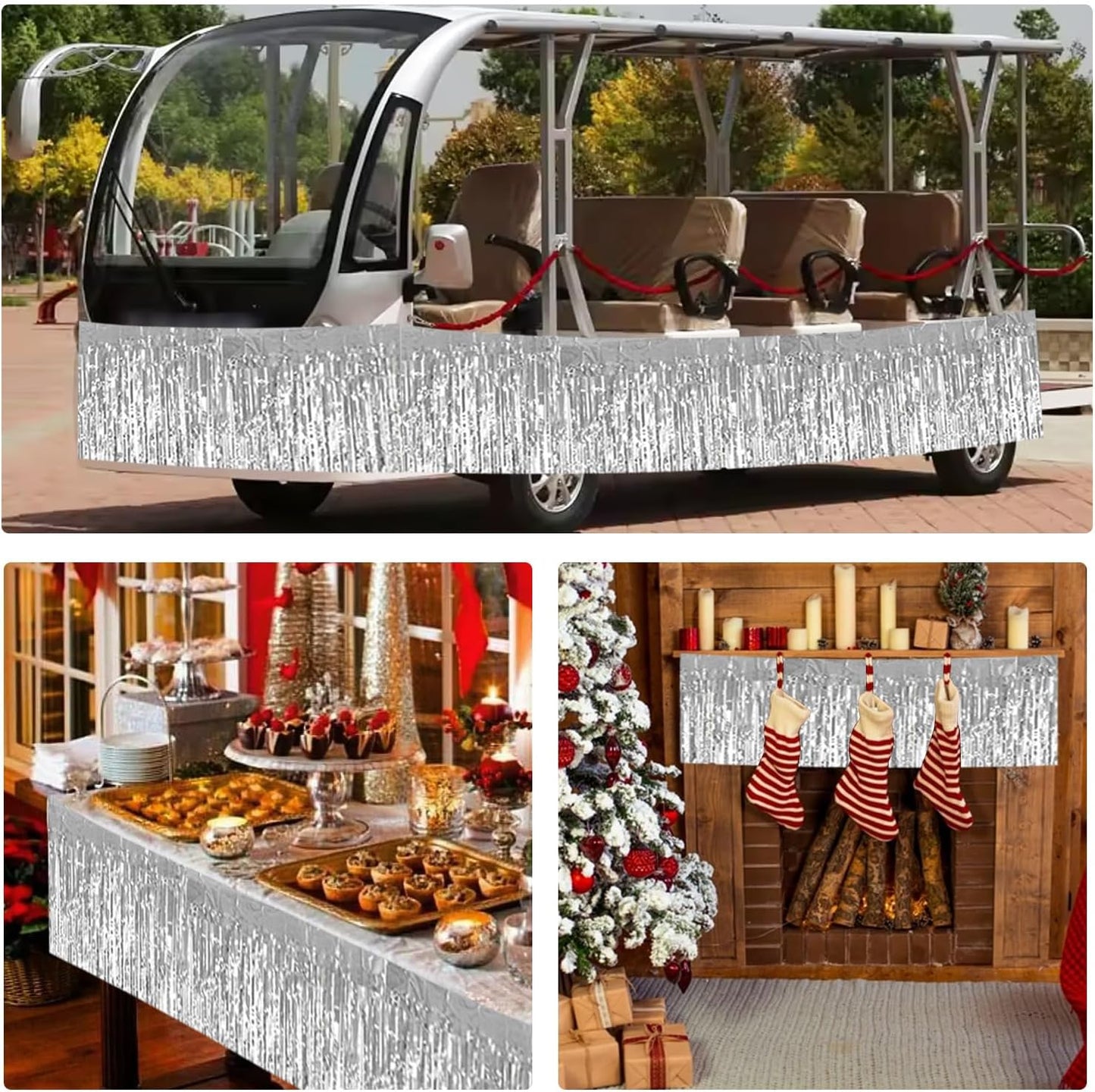 BEISHIDA 3 Packs 30 Feet Metallic Foil Fringe Garland Tinsel Streamers,Shiny Silver Wall Hanging Tinsel Fringe Banners for Wedding Birthday Party Decoration Halloween Christmas New Year