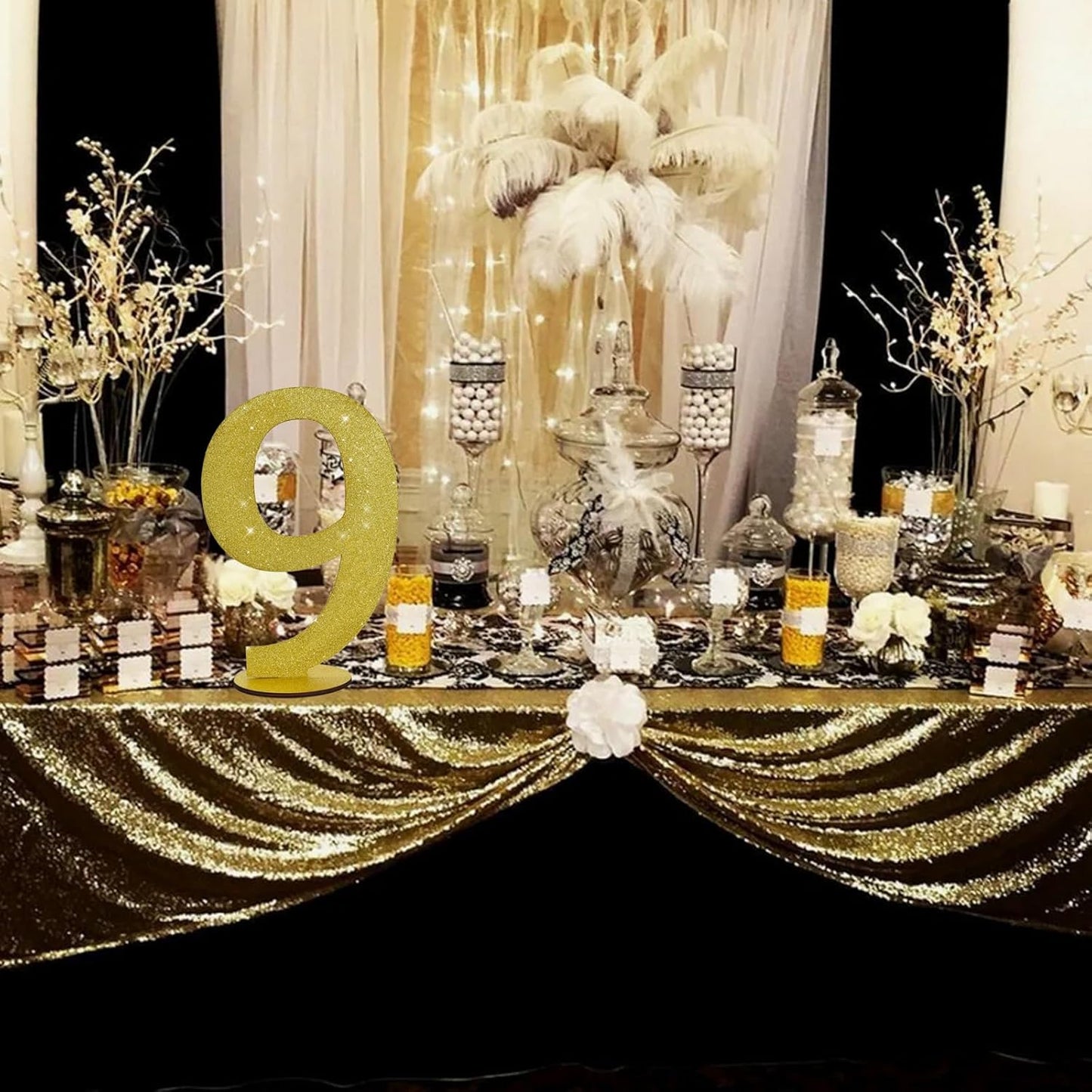 TONIFUL 11.8 Inch Gold Glitter Numbers Table Centerpieces 0-9 Birthday Party Decorations,Shining Gold Digital 9 for Birthday Party,Wedding,Bridal Shower,Engagement,Photo Shoot,Anniversary
