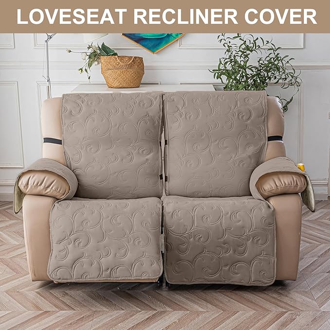 100% Waterproof Loveseat Recliner Cover, 4-Piece Split Reclining Couch Covers - Image 6