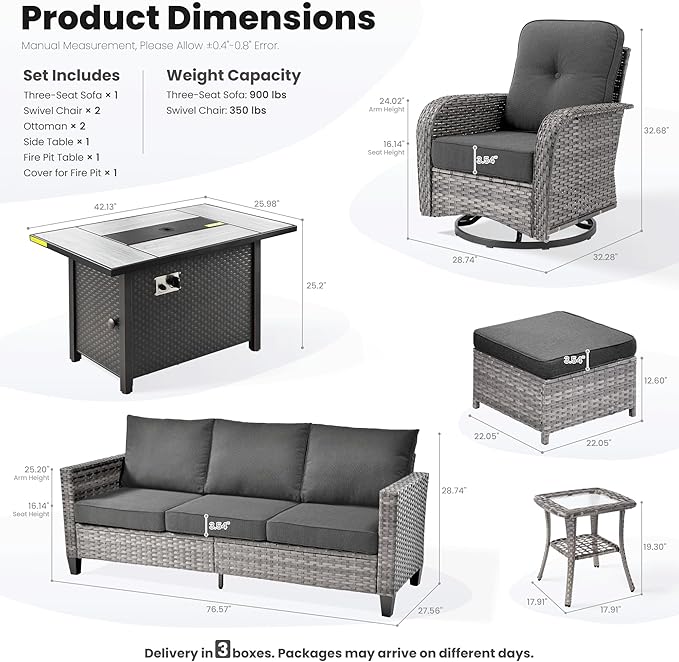ovios 7 Pieces Patio Furniture Set, Outdoor Wicker Sofa Couch - Image 9