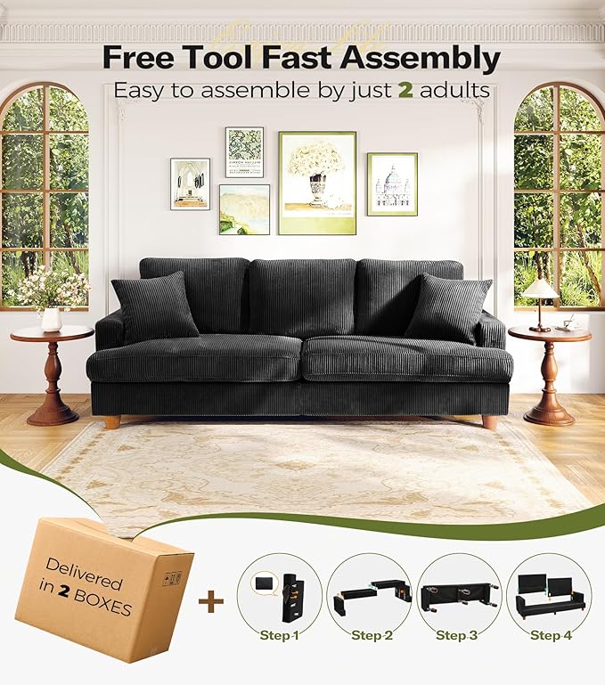 87" L shape Corduroy Couch, Sofa No Tool Assembly, Comfy Couches - Image 9