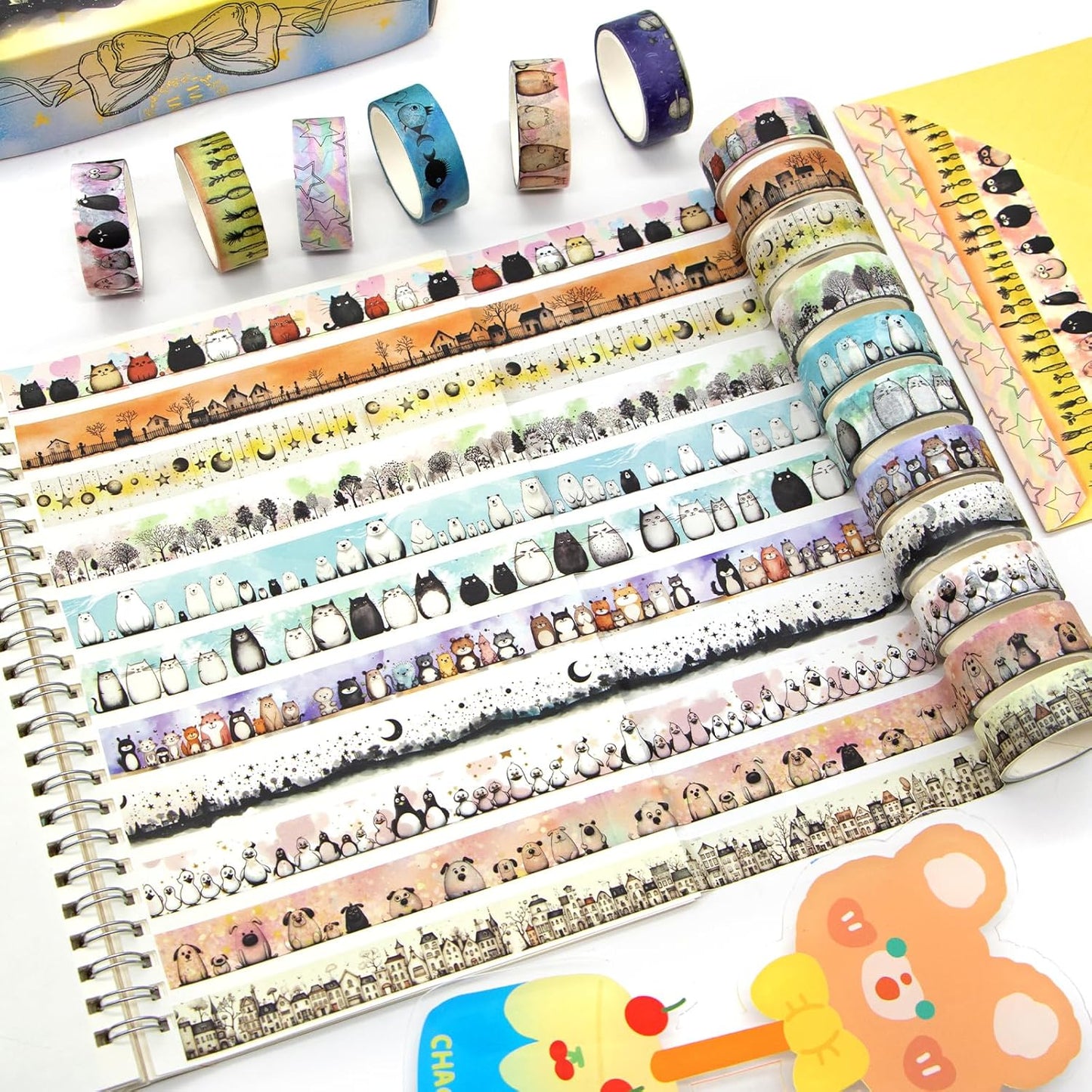 Cute Washi Tape Set - 24 Rolls Kawaii Animals Decorative Washi Tape for Scrapbooking Supplies, Bullet Journal Supplies, Junk Journal, Kids Art Craft Tape