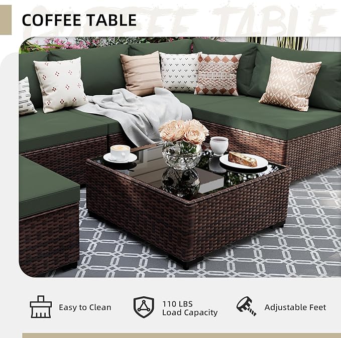 UPHA 7 Pieces Patio Furniture Sets, Wicker Outdoor Sectional Sofa Couch - Image 6