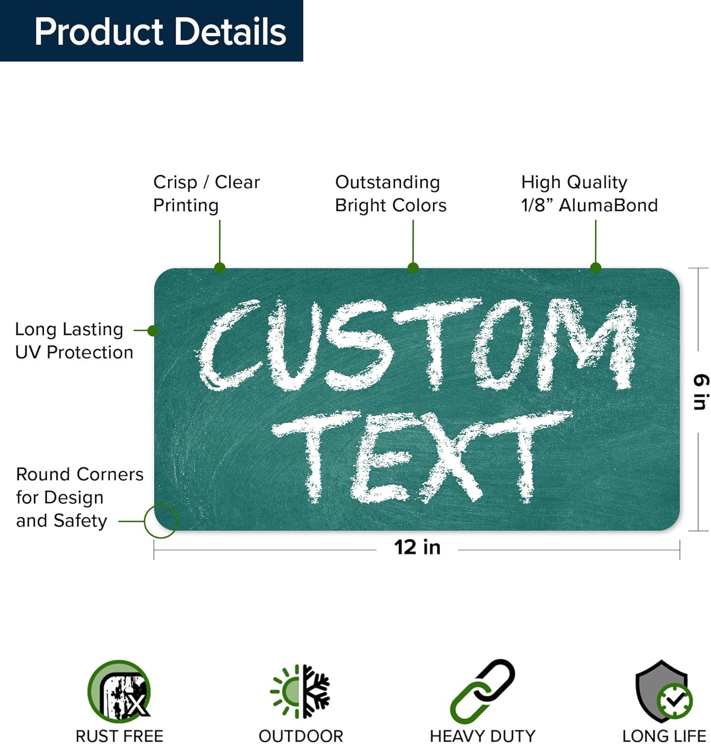 Custom Sign, Custom Street Sign, 11 Font Colors, 13 Font Styles, 4 Hole Options, 22 Sizes, 6x12 Inches, Rust Free DiBound, Fade Resistant, Made in USA by My Sign Center (Chalkboard Green)