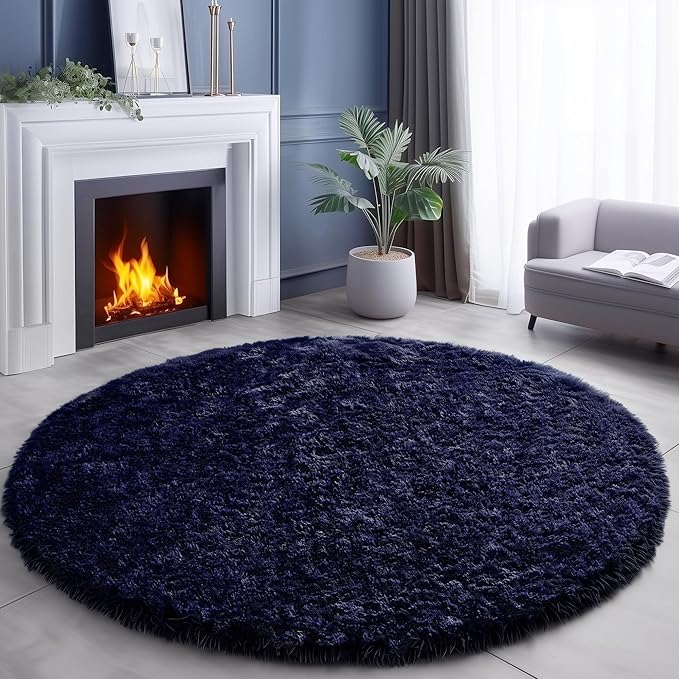 Amdrebio Dark Navy Round Rug 4Ft - Image 8