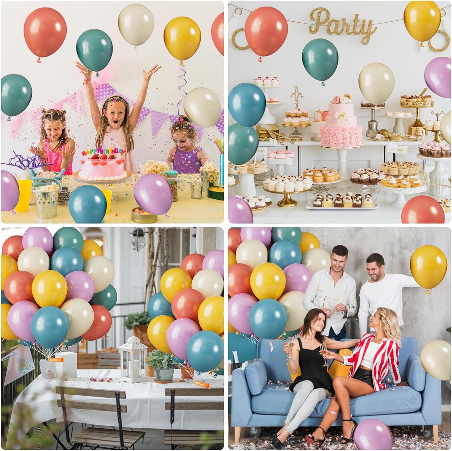 Retro Colorful Balloons, 12 Inch Vintage Color Balloons, Retro Blue Red Purple Yellow White Latex Helium Balloon for 80s 90s Theme Birthday Wedding Baby Shower Festival Carnival Decorations