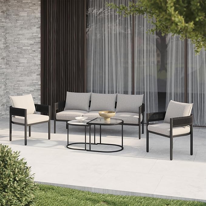 Gand Patio Outdoor 3-Seat Couch Sofa, Wicker Conversation Set - Image 8
