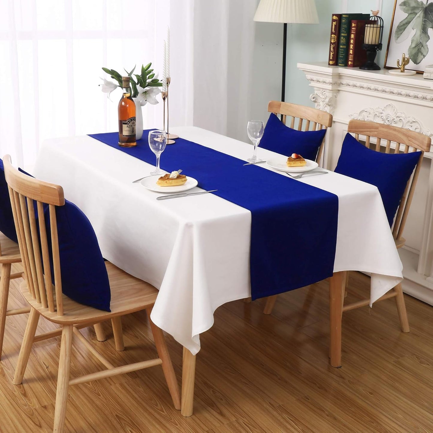 2 PCS Royal Blue Table Runner 14x72 Inch Long Coublt Blue Color Thick Polyester Decorative Cloth Handcrafted for Wedding Party Birthday Graduations Hotel Restaurant Banquet Catering Services Event