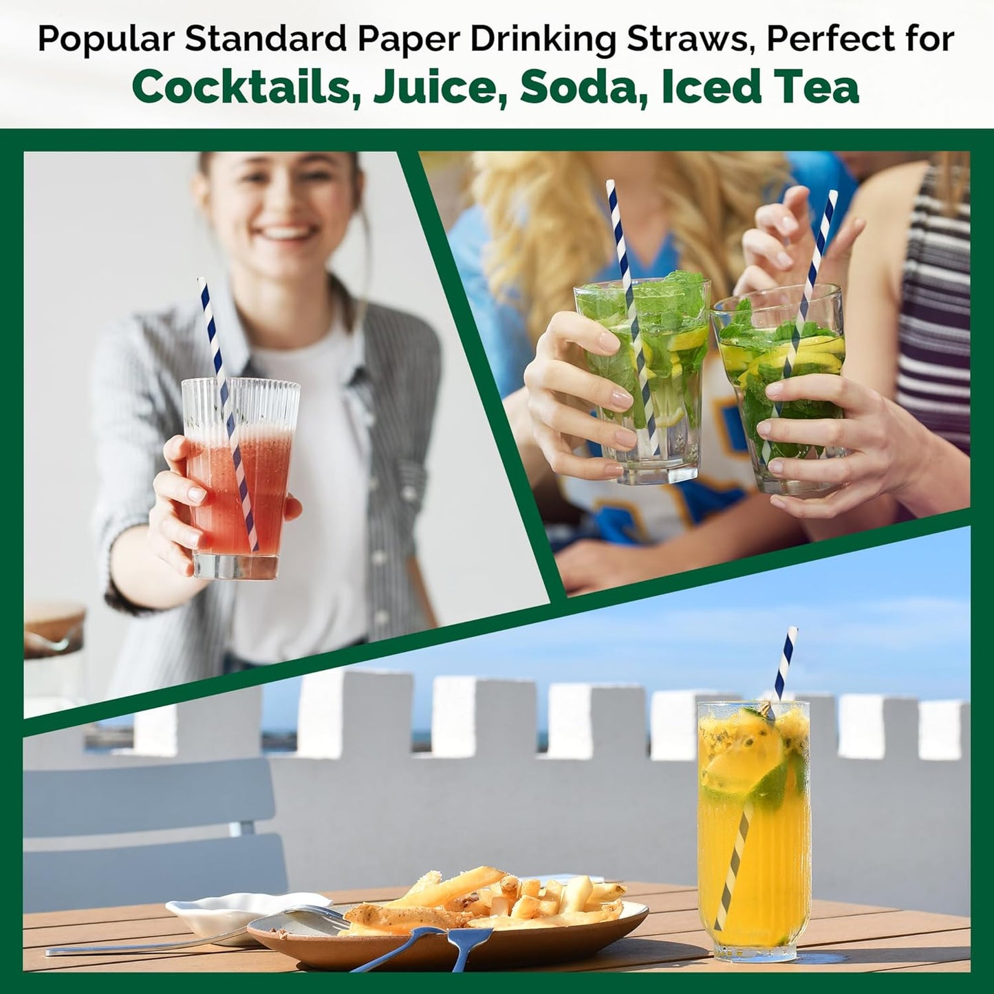 Biodegradable Paper Drinking Straws Bulk - Navy Blue, 1000 Counts - 7.75 Inches, 0.24'' Diameter