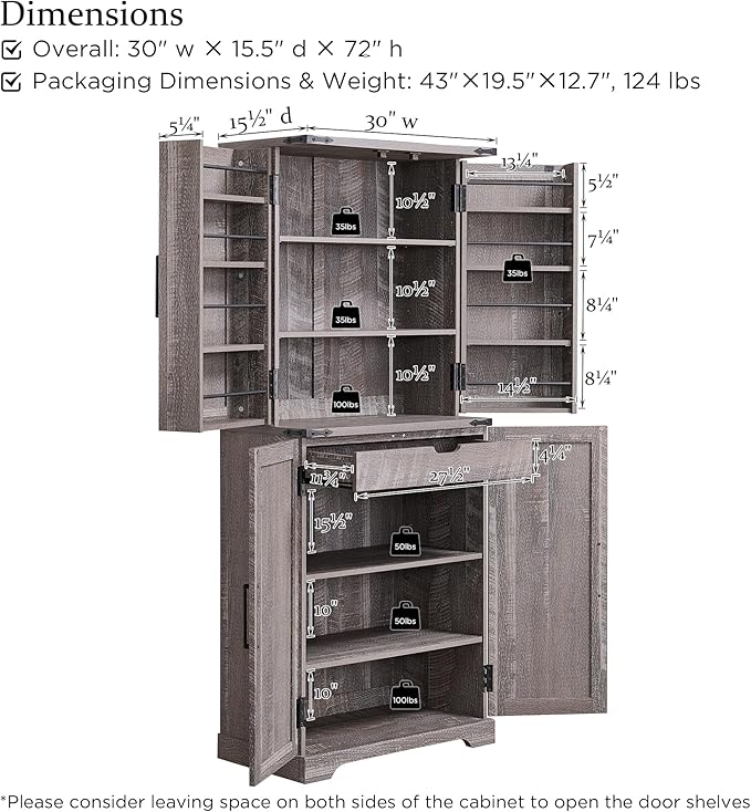 ACCOHOHO 72" Tall Kitchen Pantry, Farmhouse Storage Cabinet - Image 6