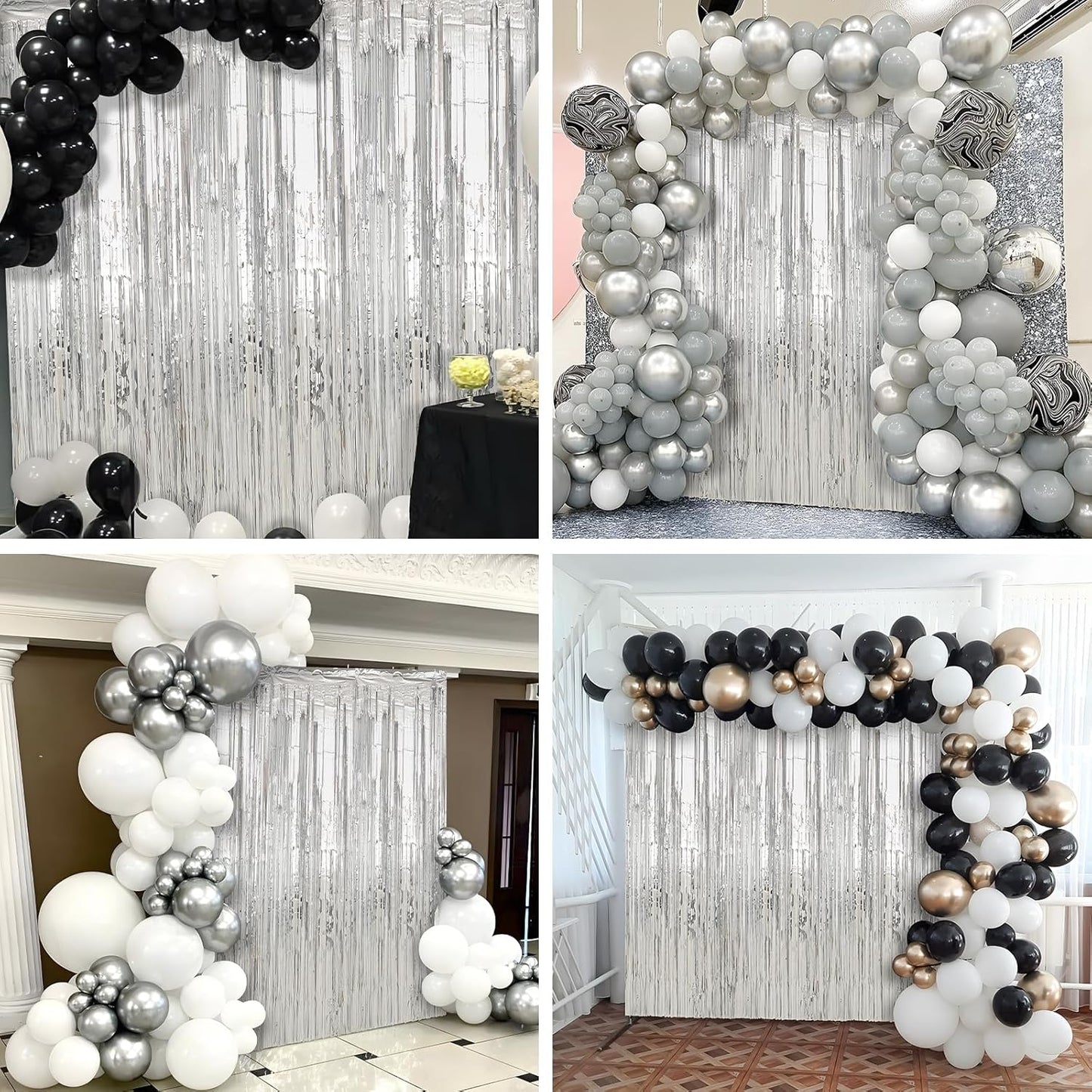 2 Pack Silver Foil Fringe Curtains Streamers Party Decorations 3.3 x 8.2 ft, Tinsel Curtain Fringe Backdrop for Parties, Silver Door Fringe Birthday Streamers, Photo Booth Backdrops, Party Decor