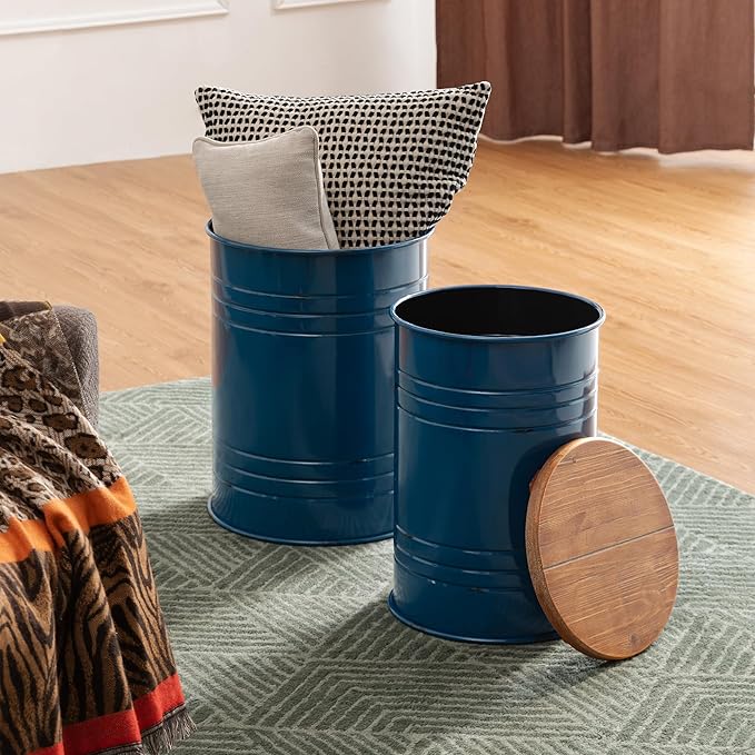 Glitzhome Rustic Storage Ottoman Seat Stool, Farmhouse Nesting End Table - Image 10