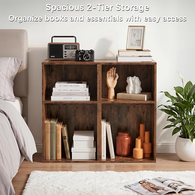 YAHARBO 2 Cube Bookshelf, Horizontal Book Shelf, Small Cubby Bookcase - Image 7
