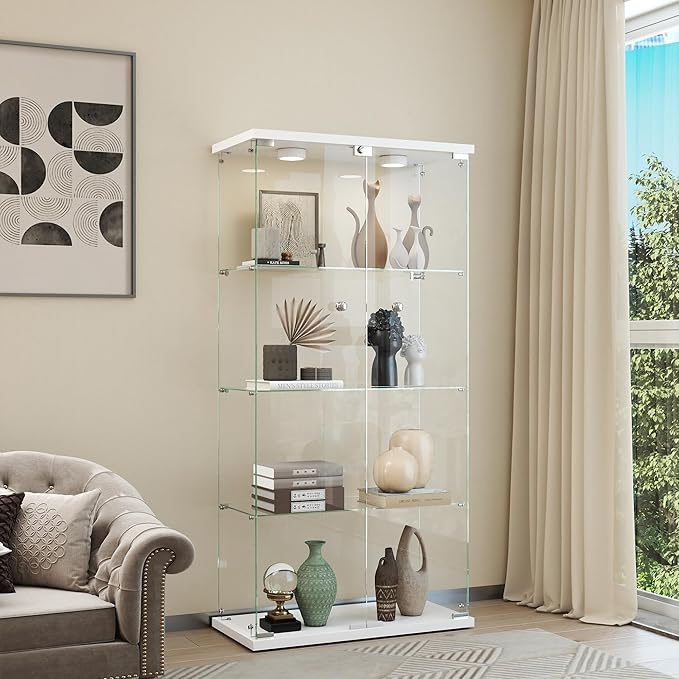 Display Cabinet with Light, Glass Door and Lock, 4-Shelf Fast Installation in - Image 8