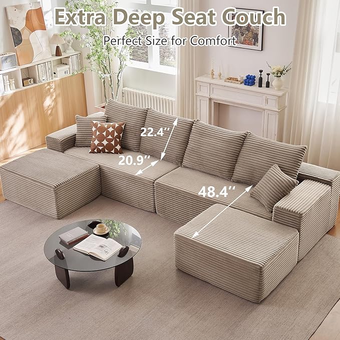 140" Sectional Cloud Couch for Living Room, Modular Floor Deep-Seat Sofa - Image 7