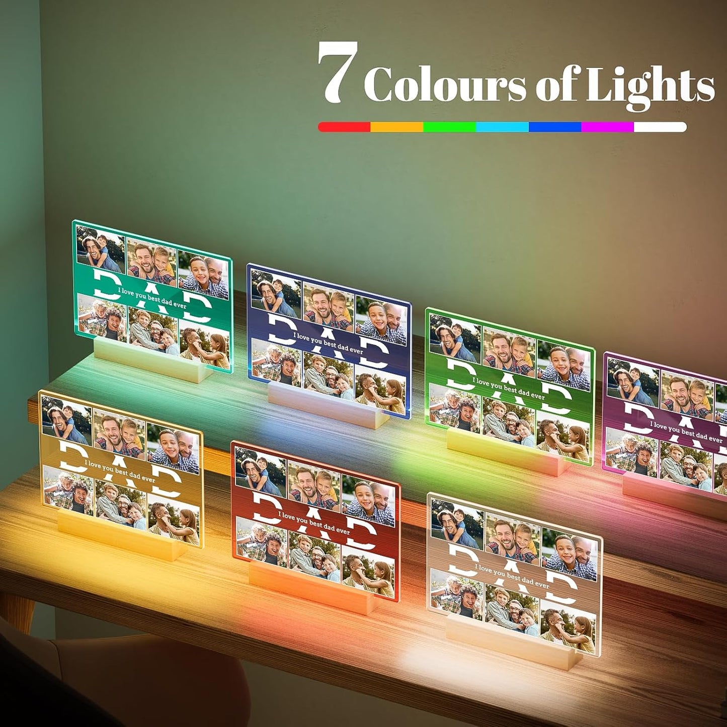 Personalized Birthday Gifts for Dad from Daughter Son, Custom Picture Frames with Photos, Customized Photo Frame with Night Light, Personalized Photo Gifts for Dad Baby Kid Family