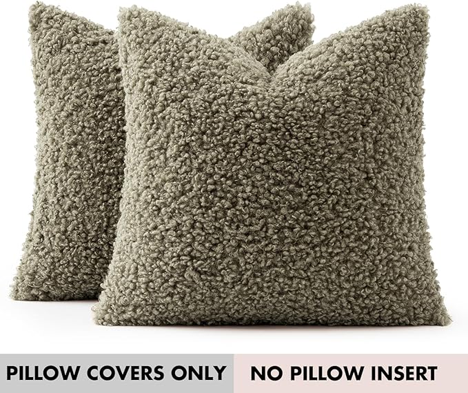 Faux Fur Throw Pillow Covers 20x20 Inch Set of 2 Boucle Neutral Decorative - Image 7