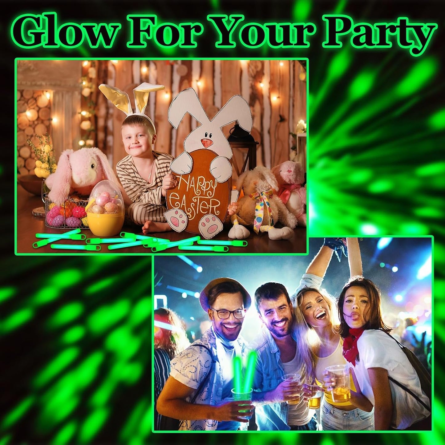 150 Pcs Green Glow Sticks Bulk 4 Inch Emergency Bright Light Sticks with Lanyard Fishing Glow Sticks 12 Hours Duration Camping Glow Sticks for Rave Easter Halloween Christmas New Year Concert Decor