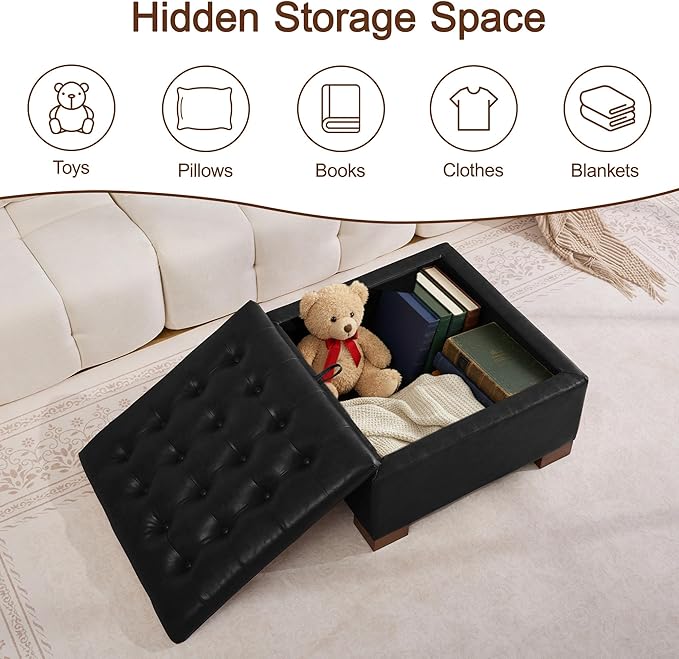 WUTUTUEE 30" Faux Leather Square Storage Ottoman - Image 7