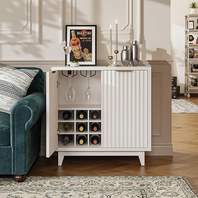 Fluted Coffee Bar Cabinet with Storage, Modern Sideboard Buffet Cabinet with - Image 9